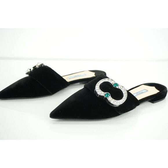 Prada Velvet Crystal Broach Pointy Mule Flat jewel broach - Picture 7 of 12